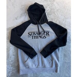 Goodfellow Stranger Things Hoodie Mens Large Gray Black Raglan Graphic Pullover